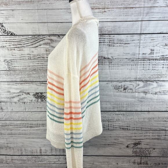 Mud Pie Barker Cardigan Sweater size Med/Large Ivory Stripes Blue Coral Yellow - Picture 8 of 10